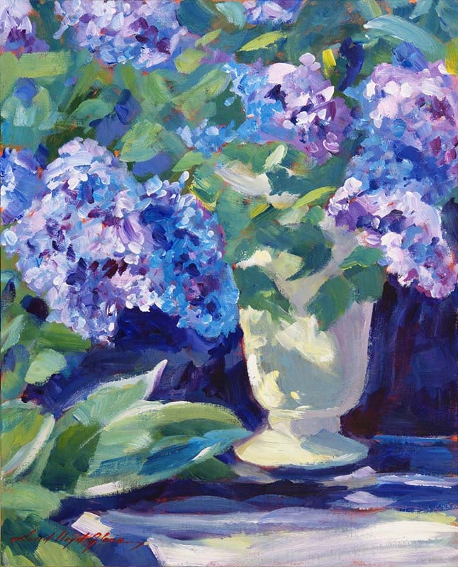 David Lloyd Glover (American 1949) Lavender Hydrangeas Original Mixed Media Painting on canvas David: Mixed media on canvas by David Lloyd Glover Hand signed by the artist. On canvas image size Approx image size 18x24 inches Custom framed and includes certificate This work was purchased directly from 