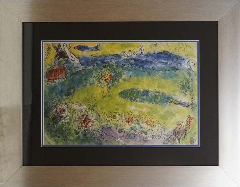 Marc Chagall (Russian-French 1887-1985 Marc Chagall lithograph hand signed: Marc Chagall (Russian-French 1887-1985 Marc Chagall Lithograph from 1977. Hand signed by Marc Chagall. Approx 26x22 inches. Custom framed and includes certificate. Art Artwork Artist.