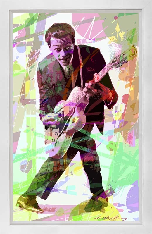 David Lloyd Glover (American 1949) Chuck Berry Mixed Media Original Painting on canvas by David: Chuck Berry Mixed media on canvas by David Lloyd Glover Hand signed by the artist. On canvas image size. Approx image size 18x24 inches. Custom framed and includes certificate. This work was purchased