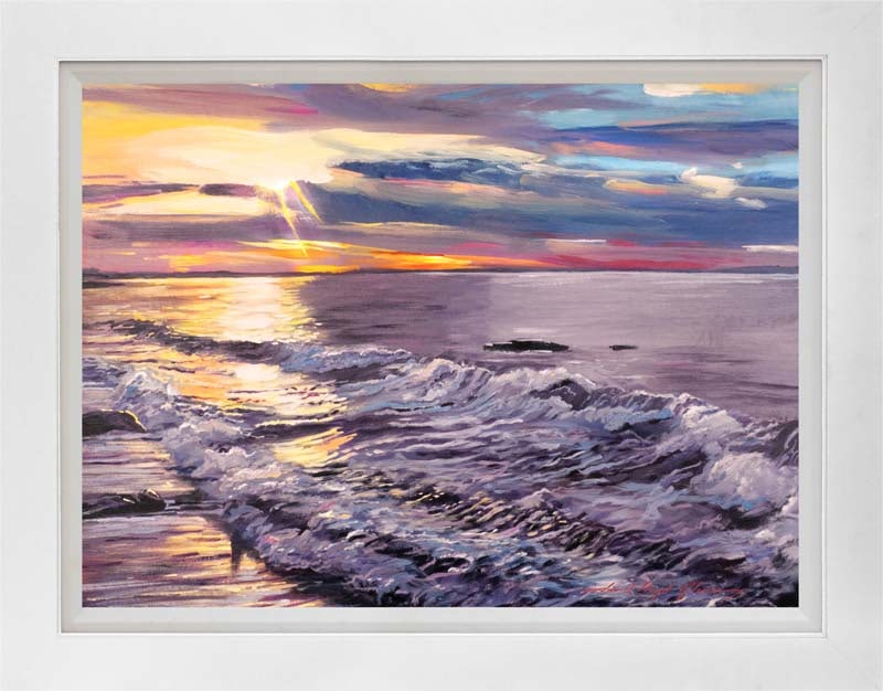 David Lloyd Glover (American 1949) Zuma Beach Shoreline Mixed Media Original Painting on canvas by: Mixed media on canvas by David Lloyd Glover Hand signed by the artist. On canvas image size. Approx image size 18x24 inches. Custom framed and includes certificate. This work was purchased directly fr