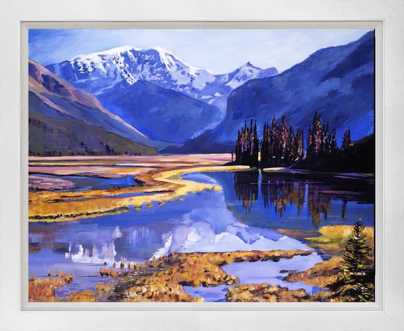David Lloyd Glover (American 1949) Peaceful River Valley Mixed Media Original Painting on canvas by: Mixed media on canvas by David Lloyd Glover Hand signed by the artist. On canvas image size Approx image size 18x24 inches Custom framed and includes certificate This work was purchased directly from 