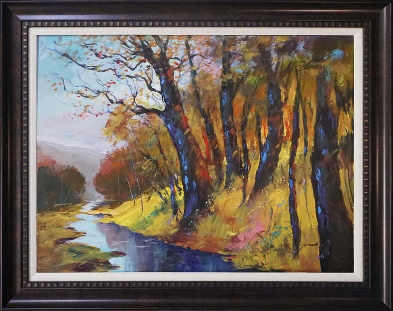 Michael Schofield (American 1947) Original Landscape on canvas Michael Schofield: Michael Schofield (American 1947) Original Painting on canvas. Hand signed by the artist. Approx image size 30 x 40 inches. One-of-a-kind original. Includes certificate Custom framed. This work was pu
