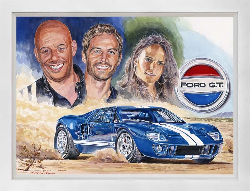David Lloyd Glover (American 1949) Train Heist GT40 Master Fast five Limited Edition on canvas: Train Heist GT40 Master Fast five Limited Edition David Lloyd Glover on canvas by David Lloyd Glover Hand signed by the artist. On canvas Approx image size 18x24 inches Custom framed and includes cert