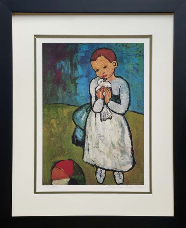 Pablo Picasso (Spanish 1881-1973) Limited Edition Collection Domaine Lithograph: Child Holding Dove Pablo Picasso (Spanish 1881-1973) Limited edition Lithograph Custom framed. Estate signed. From the Collection Domaine Picasso. Includes Certificate of Authenticity. Approx. 24x28. 
