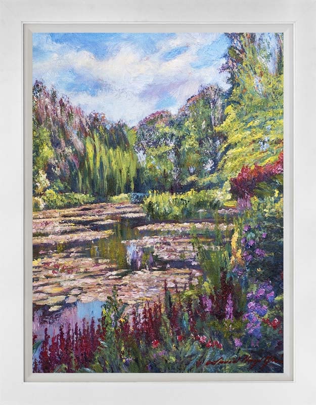 David Lloyd Glover (American 1949) Spring Flowers from Claude Monet's Garden Mixed Media Original: Mixed Media Original by David Lloyd. Glover Hand signed by the artist. Approx 24x18 inches image size. Custom framed and includes certificate. Art Artwork Artist.