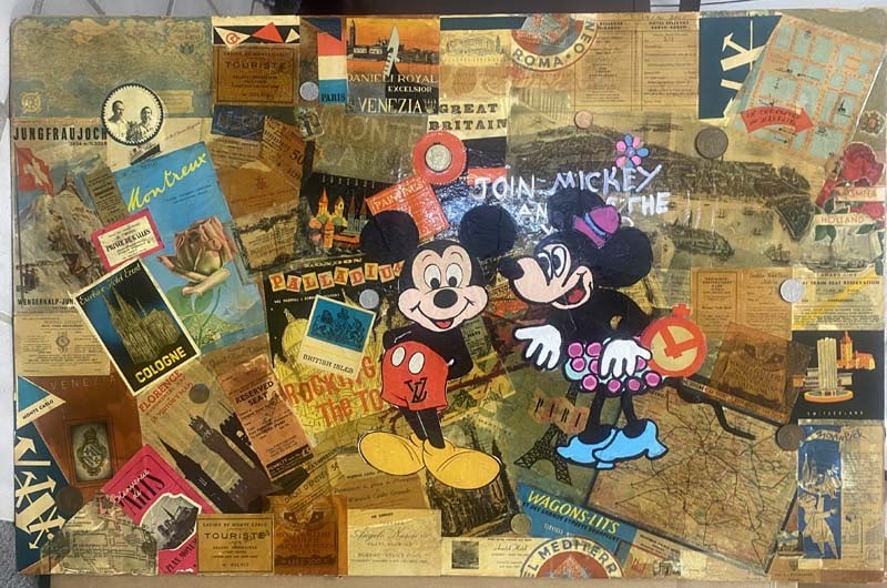 Minnie Mouse & Mickey In Love With Touring The World. Just The Two of Us!: Art Chorny Original Painting on canvas 34x24i nches Hand signed by the artist One of a kind original. Custom framed included. Includes certificate from artist. Art Artwork Artist.