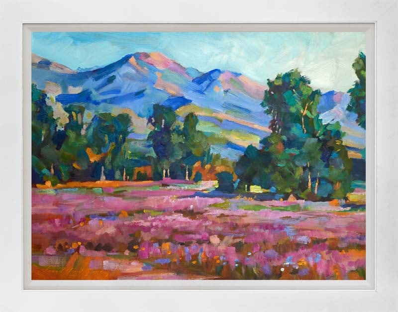 David Lloyd Glover (American 1949) San Gabriel Flowers Mixed Meda Original Painting on canvas by: Mixed media Original Painting on canvas by David Lloyd Glover. Hand signed by the artist. On canvas image size. Approx image size 18x24 inches. Custom framed and includes certificate. Art Artwork Arti