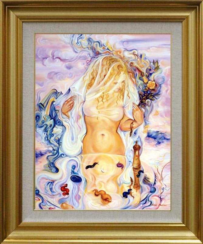 Mixed media original paintingon canvas by Arina Unveiling: Mixed Media Original Painting on canvas by Arina. Hand signed by the artist. One of a kind original. Approx 28x36 inches. Custom framed. Includes certificate of authenticity. This work was purchased d