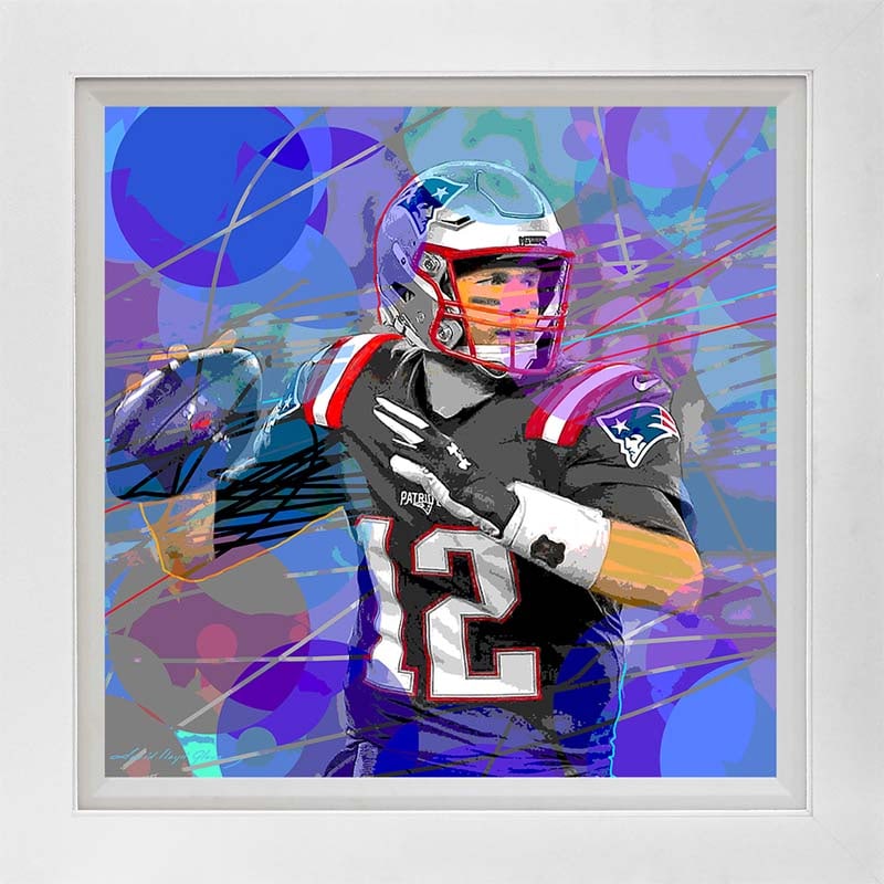 David Lloyd Glover (American 1949) Hand Embellished Painting canvas David Lloyd Glover - Tom Brady: Tom Brady Superbowl Patriots Hand Embellished Painting Limited Edition on canvas by David Lloyd Glover Hand signed by the artist. On canvas. Approx 23 x 23 image size inches. Custom framed and include