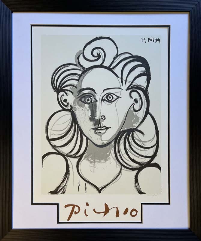 Pablo Picasso (Spanish 1881-1973) Lithograph Marina Picasso Collection 1982: Pablo Picasso (Spanish 1881-1973) Lithograph Marina Picasso Collection Hand signed by Marina Picasso from 1982. Authorized by Picasso. Signed in the plate Approx 24x19 inches image size Custom framed