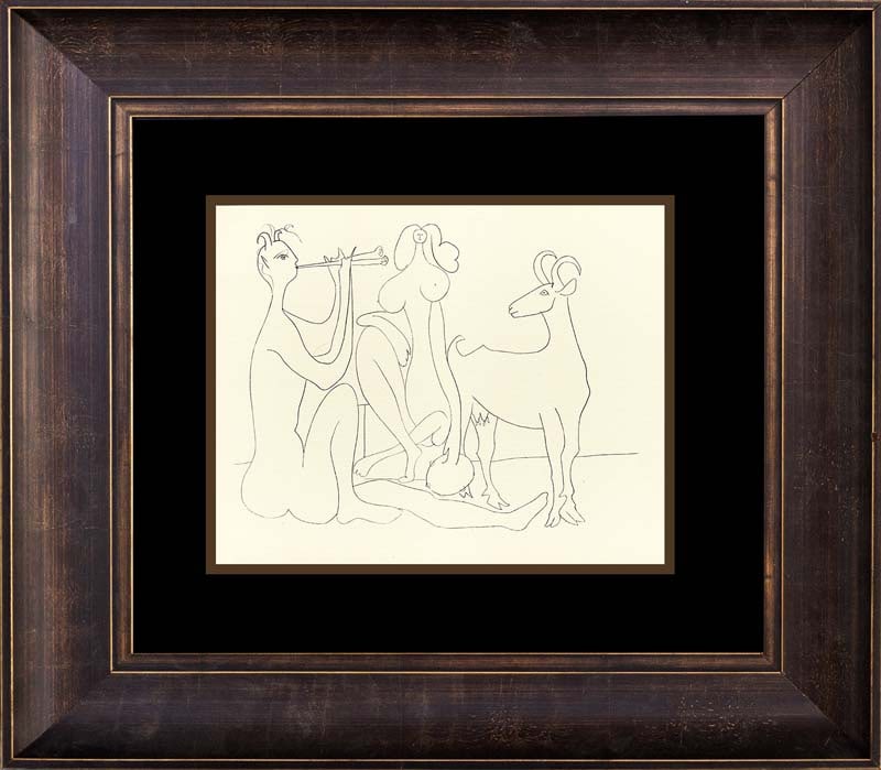 Pablo Picasso (Spanish 1881-1973) Antibes Lithograph c. 1960 Mythical designs: Pablo Picasso (Spanish 1881-1973) Antibes Lithograph c. 1960 Mythical designsPablo Picasso Antibes Lithograph from 1960. Mythical designs. Approx. 20x24 inches. Professionally framed. Includes certifi