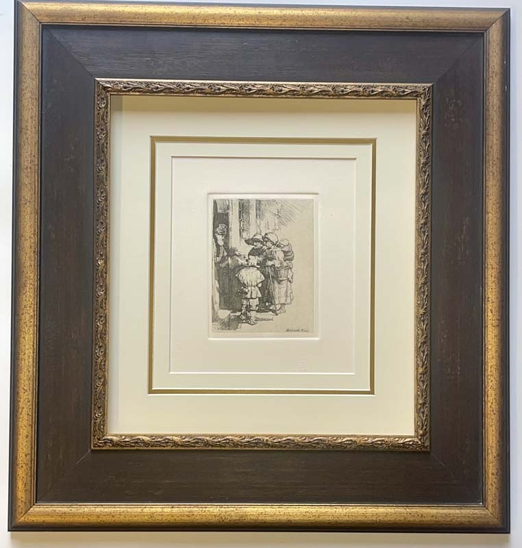 Rembrandt (Dutch, 1606-1669) Etching Beggars Receiving Alms at the Door of a House. Etching. B. (1 of 1)