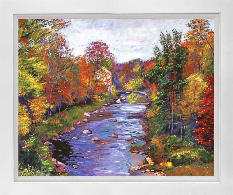 David Lloyd Glover (American 1949) Autumn River Mixed Media Original Painting on canvas by David: Mixed media Original Painting on canvas by David Lloyd Glover Hand signed by the artist. On canvas image size. Approx image size 18x24 inches. Custom framed and includes certificate. This work was pur