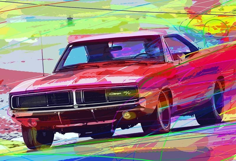 David Lloyd Glover (American 1949) Dodge Charger Original Mixed Media Painting on canvas David Lloyd: Mixed media on canvas by David Lloyd Glover Hand signed by the artist. On canvas image size Approx image size 18x24 inches Custom framed and includes certificate This work was purchased directly from 