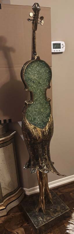 Gorgeous Violin Bronze with crushed glass. An original by Christian Nowaczyk.: Gorgeous Violin Bronze with crushed glass. An original by Christian Nowaczyk. Gorgeous Violin Bronze with crushed glass. An original by Christian Nowaczyk. Hand signed 5 feet tall Art Artwork Artist.