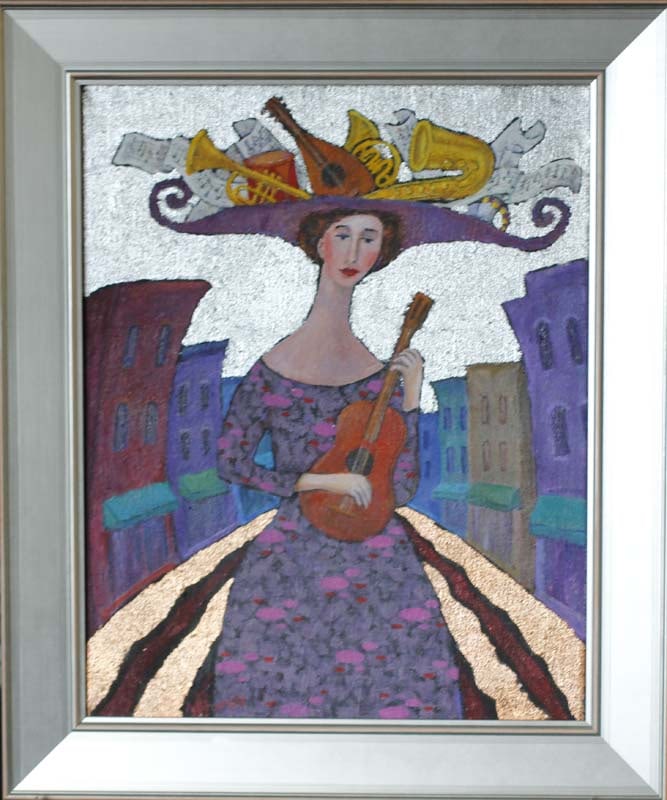 Alex Khoms Original oil on canvas Music Lady: Original Painting on canvas by Alex Khoms Approx 20x16 inches image size. One of a kind original Hand signed by the artist. Includes certificate of authenticity. Art Artwork Artist.