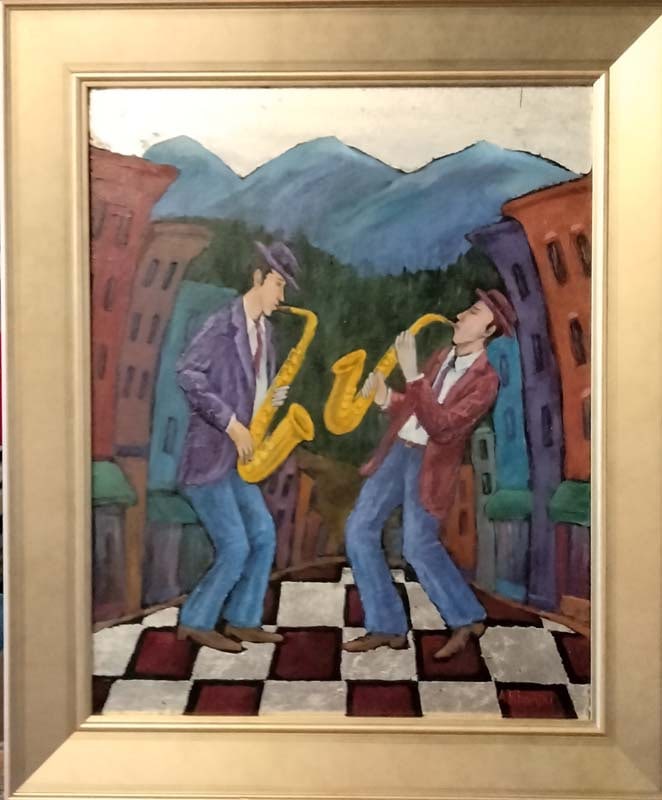 Original oil Jazz by Alex Khoms: Original Painting on canvas by Alex Khoms Approx 20x16 inches image size. One of a kind original Hand signed by the artist. Includes certificate of authenticity. Art Artwork Artist.