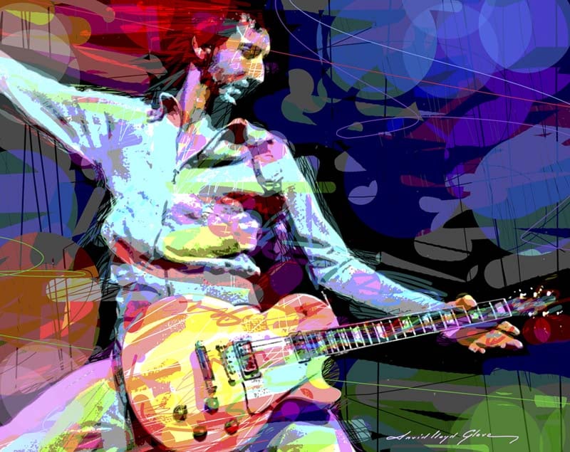 David Lloyd Glover (American 1949) Pete Townshend Power Chord Original Mixed Media Painting on: Mixed media on canvas by David Lloyd Glover Hand signed by the artist. On canvas. Approx image size 18x24 inches. Custom framed and includes certificate. This work was purchased directly from the arti