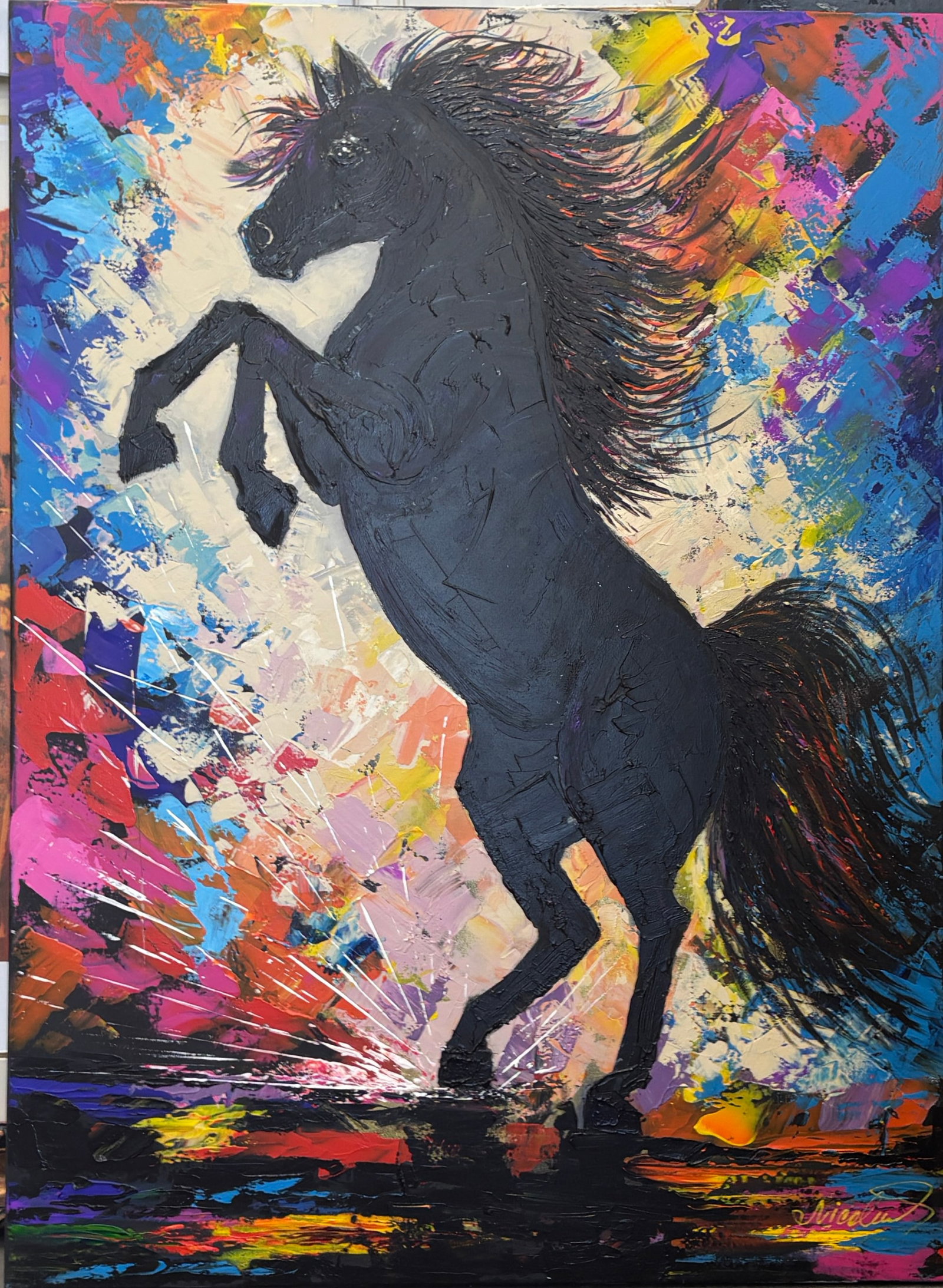 Original oil on canvas by Nicole: Original oil on canvas by Nicole One of a kind original Hand signed by the artist Nicole. Approx 40x30 inches Includes certificate. Comes custom framed.
