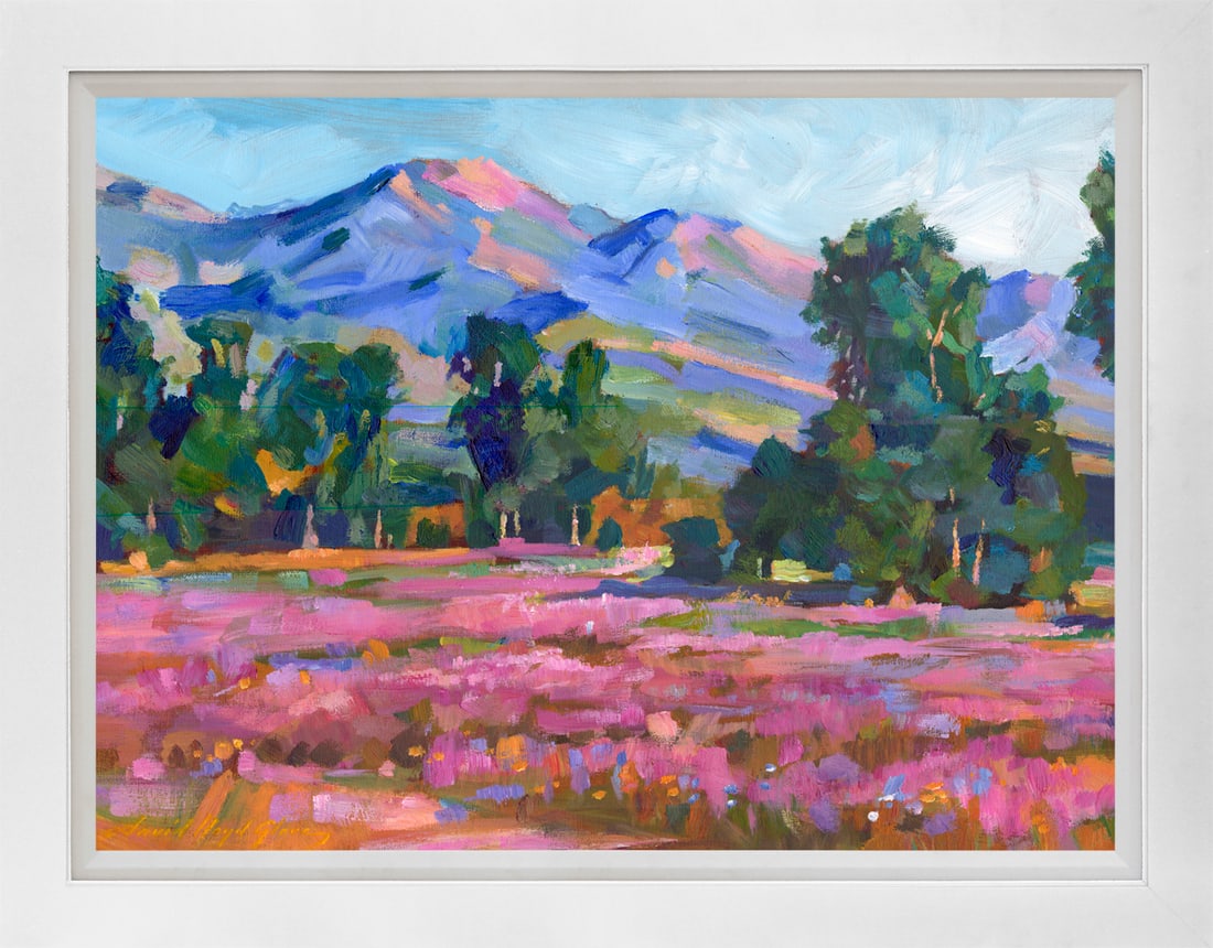 David Lloyd Glover (American 1949) San Gabriel Wildflowers Original Mixed Media Painting on canvas: Original Mixed Media Painting on canvas by David Lloyd Glover One of a kind original Hand signed by David Lloyd Glover Approx 22x26 inches Custom framed and includes certificate of authenticity. Artwo