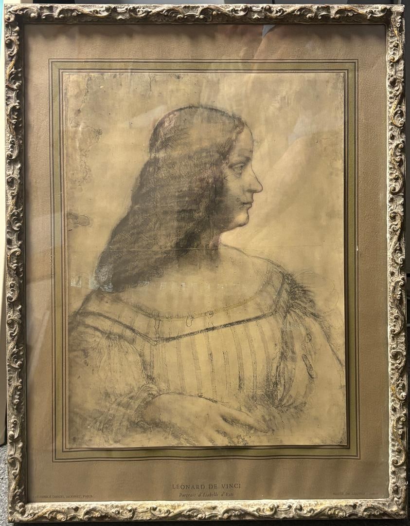 Leonardo Da Vinci d' Isabelle d' Este Vintage Etching: Leonardo Da Vinci Portrait of d' Isabelle d' Este Vintage Original Etching from Musee Du Louvre - Paris France 1960's 23X18