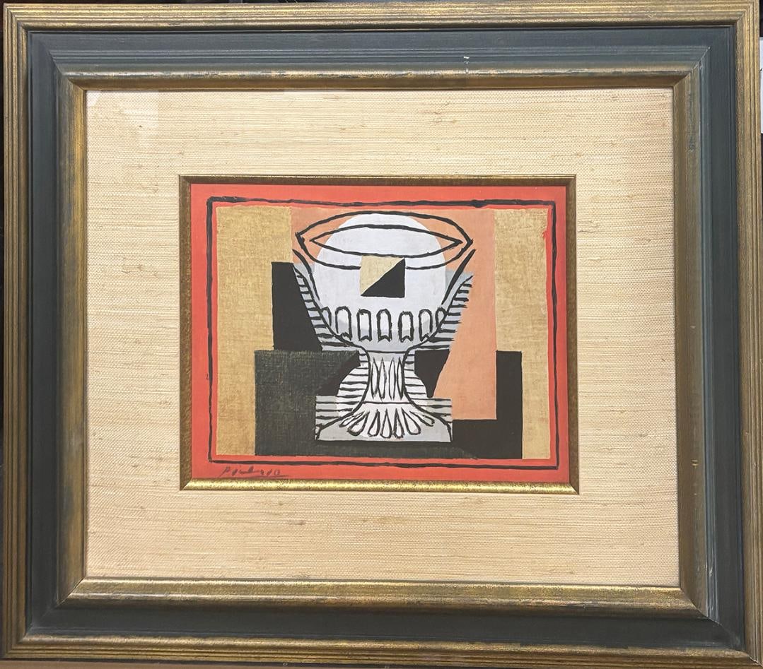 Picasso Le vere taille sur fond rose Lithograph 1955: Vintage original lithograph by Picasso 1950"s with original frame 13.5X16 image