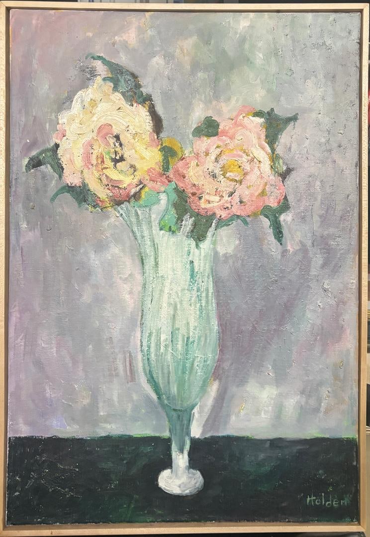 Vintage original still life oil on canvas impressionist abstract style by noted artist Martha Holden: Vintage original still life oil on canvas impressionist abstract style by noted artist Martha Holden beautiful colors with high quality original studio frame 28X19 inches