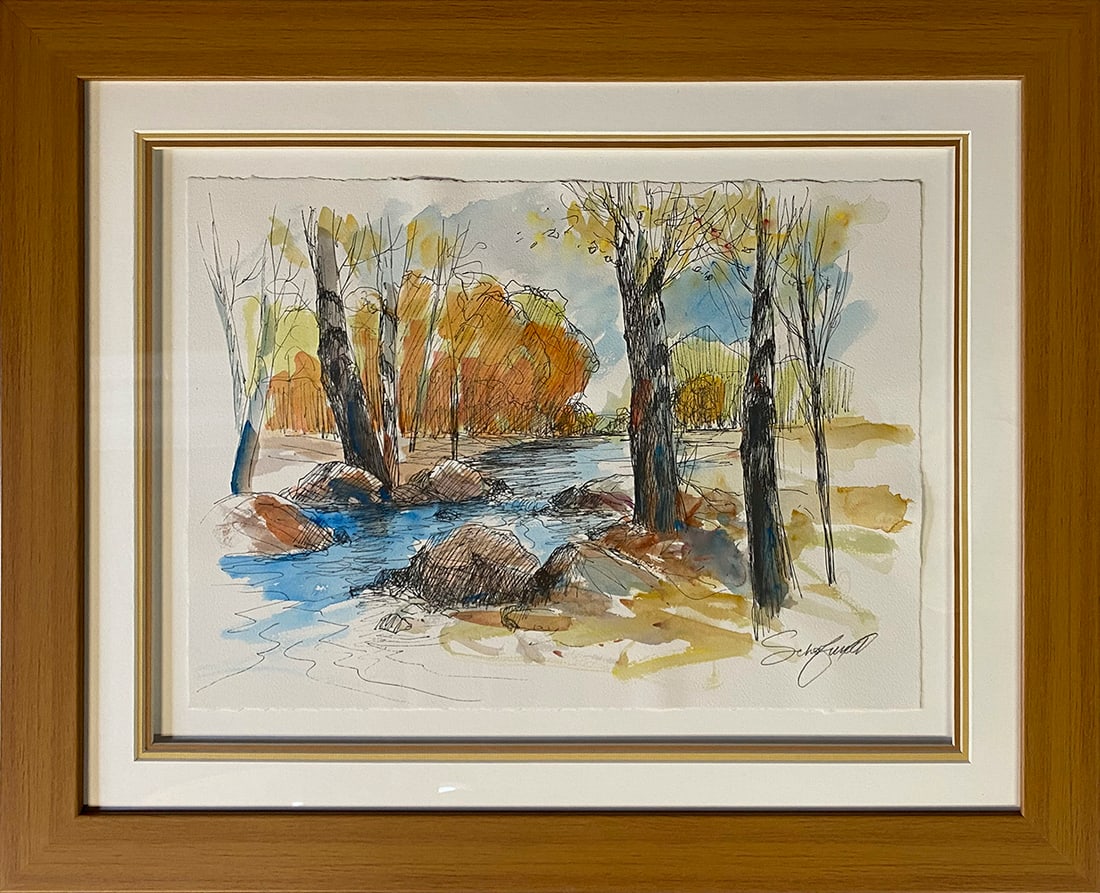 Michael Schofield (American 1947) Original Watercolor Painting and ink on paper Michael Schofield: Michael Schofield (American 1947) Original painting on paper by Michael Schofield (American 1947) Hand signed by the artist. Approx 38 x 24 inches. One of a kind original. Includes certificate. Custom