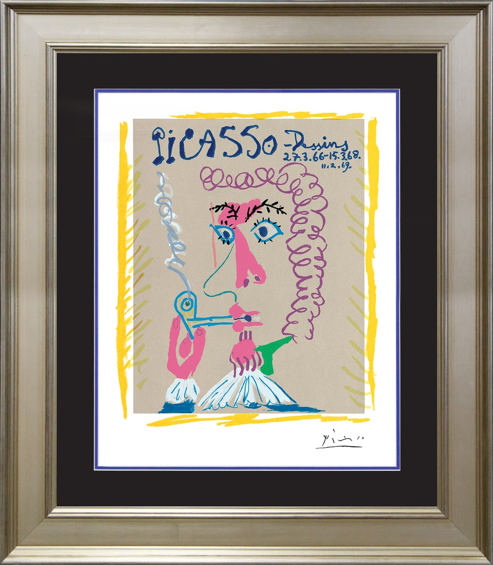 Pablo Picasso (Spanish 1881-1973) Dessins Pablo Picasso Collection Domaine Limited Edition on paper: by Pablo Picasso (Spanish 1881-1973) Limited edition Lithograph Custom framed. Estate signed. From the Collection Domaine Picasso. Includes certificate of authenticity. Approx. 24x28. Art Artwork