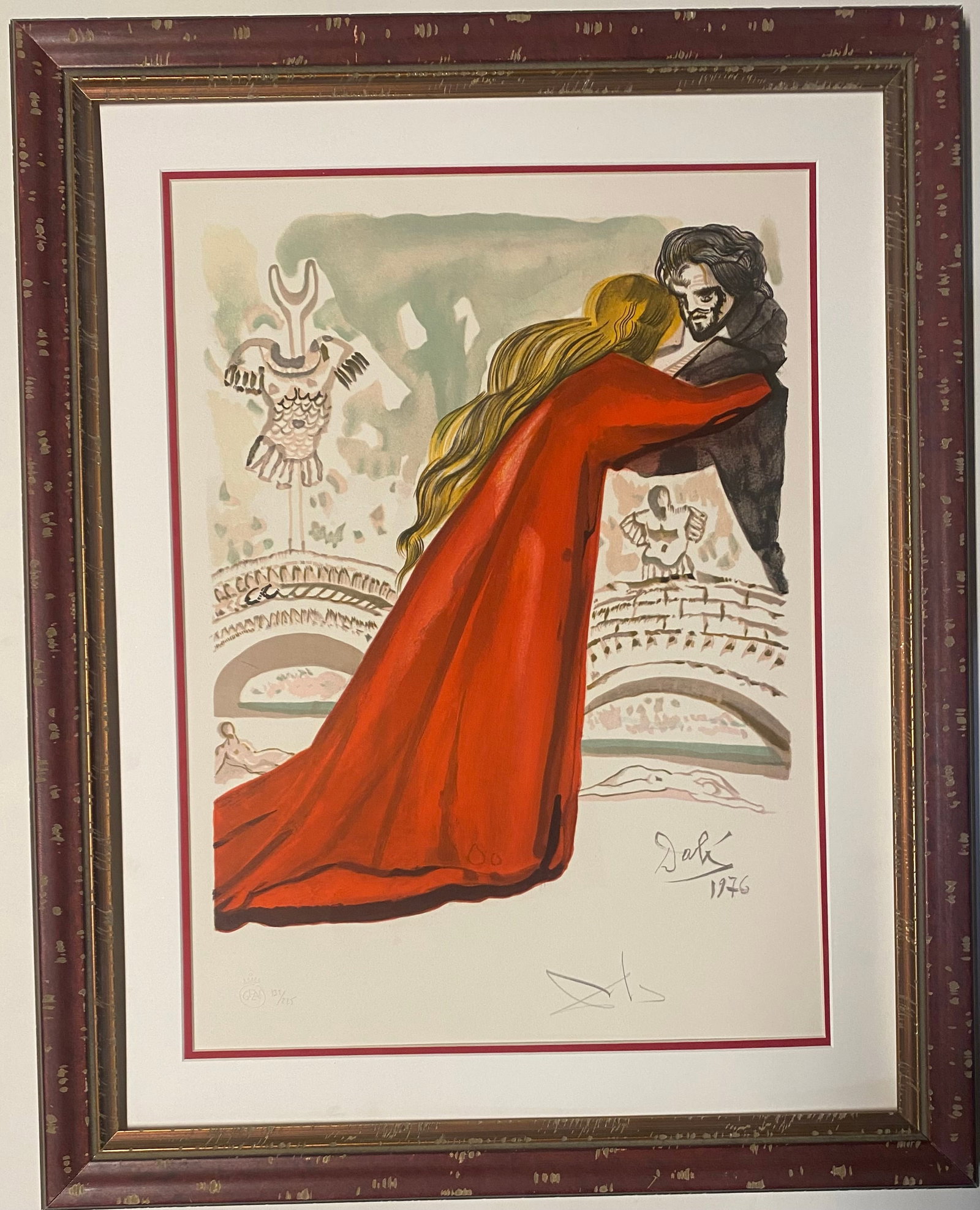 Salvador Dali (Spanish 1904-1989) Limited Edition Lithograph Pilade Aimait Hermione from The Art of: Salvador Dali (Spanish 1904-1989) Pilade Aimait Hermione from The Art of Loving Ovide 1979. Lithograph in Colors. Hand signed and numbered. Limited Edition. Fingerprint on verso for authenticity. Appr