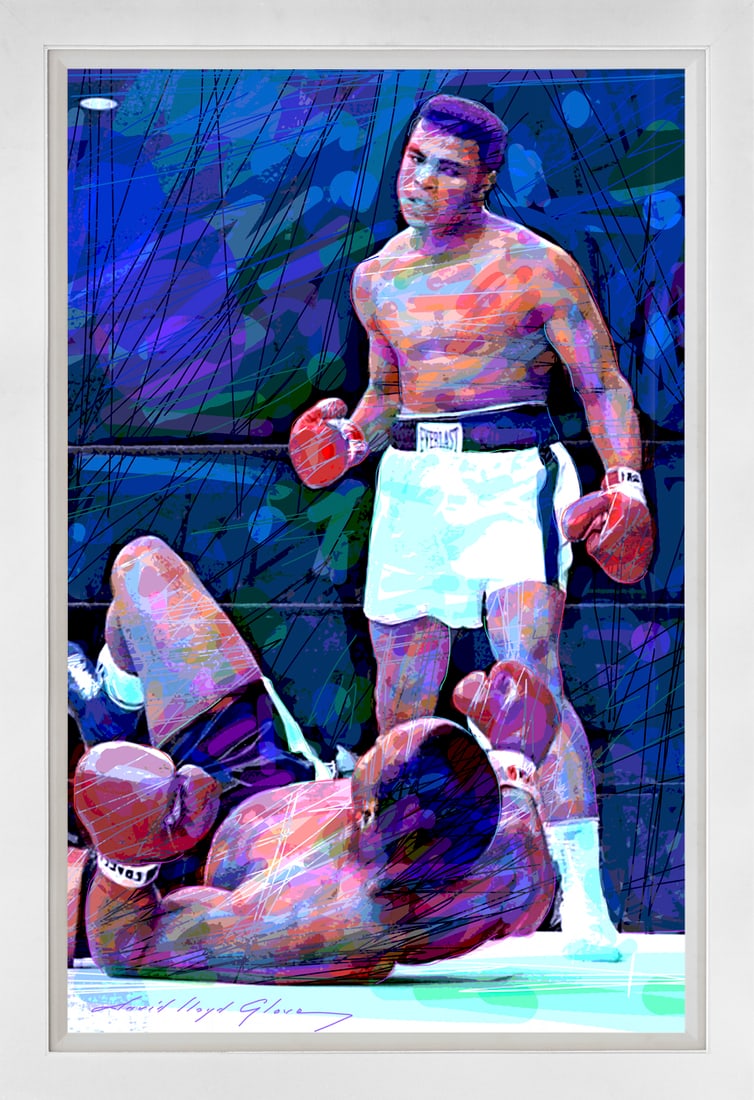 David Lloyd Glover (American 1949) Muhammad Ali vs. Sonny Liston Original Mixed Media Painting on: Mixed Media Original Painting on canvas David Lloyd Glover One of a kind. Hand signed by the artist. On canvas. Approx image size 24 x18 inches Custom framed and includes certificate This work was pur
