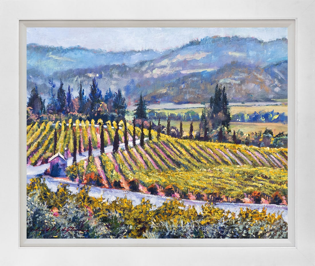 David Lloyd Glover (American 1949) Napa Valley Vineyards Original Mixed Media Painting on canvas: Mixed media Original Painting on canvas by David Lloyd Glover One of a kind original Hand signed by David Lloyd Glover Approx 30x24 inches Custom framed and includes certificate of authenticity. Artwo