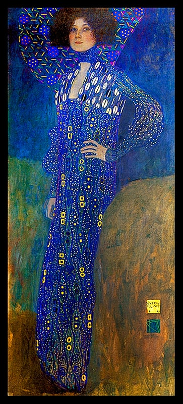 Gustav Klimt (Austrian 1862-1918) Hand Embellished Painting oil and ink on canvas approx 6 feet tall: Gustav Klimt (Austrian 1862-1918) Emilie Gustav Klimt. Hand Embellished Painting oil and ink limited edition ink on archival canvas. Includes Certificate of Authenticity. The signature is in the plate