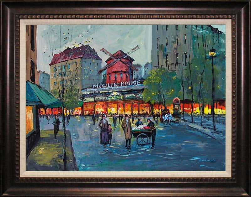 Michael Schofield (American 1947) Moulin Rouge Hand Embellished Painting canvas 18 x 24 Approx. (1 of 1)