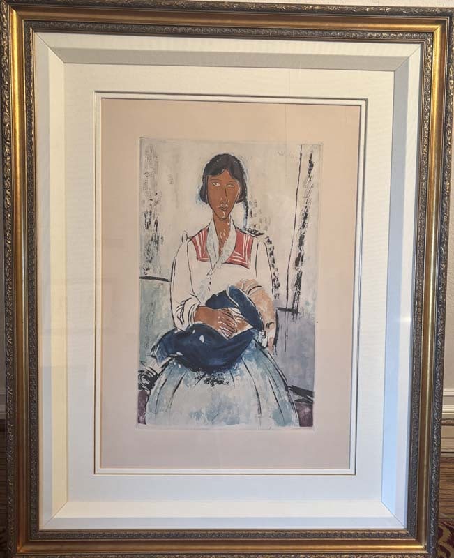 Modigliani Aquatint Etching from 1926-27 The Italian Lady.: Modigliani Aquatint Etching from 1926-27 The Italian Lady. Bears Master printmaker's signature of Jacques Villon Approx 19x13 inches image size Signed in the stone by the artist. This comes framed. ap