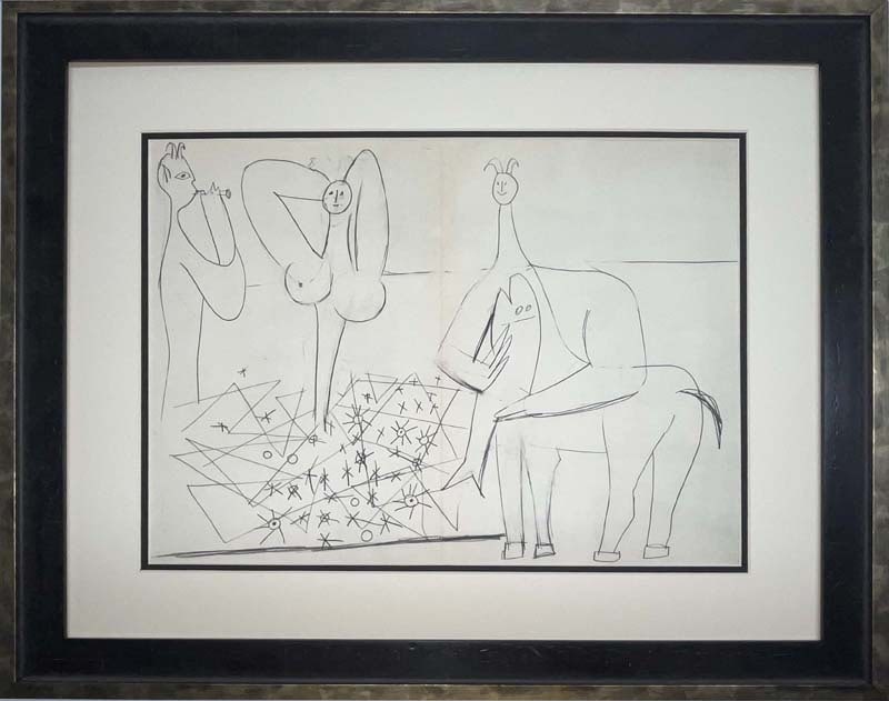 Pablo Picasso (Spanish 1881-1973) Lithograph from Verve Antibes 1958: Pablo Picasso (Spanish 1881-1973) Lithograph from Verve Antibes 1958Pablo Picasso Lithograph from Verve Antibes. Authorized by the Picasso Estate. Custom framed. Approx 22x20 inches includes