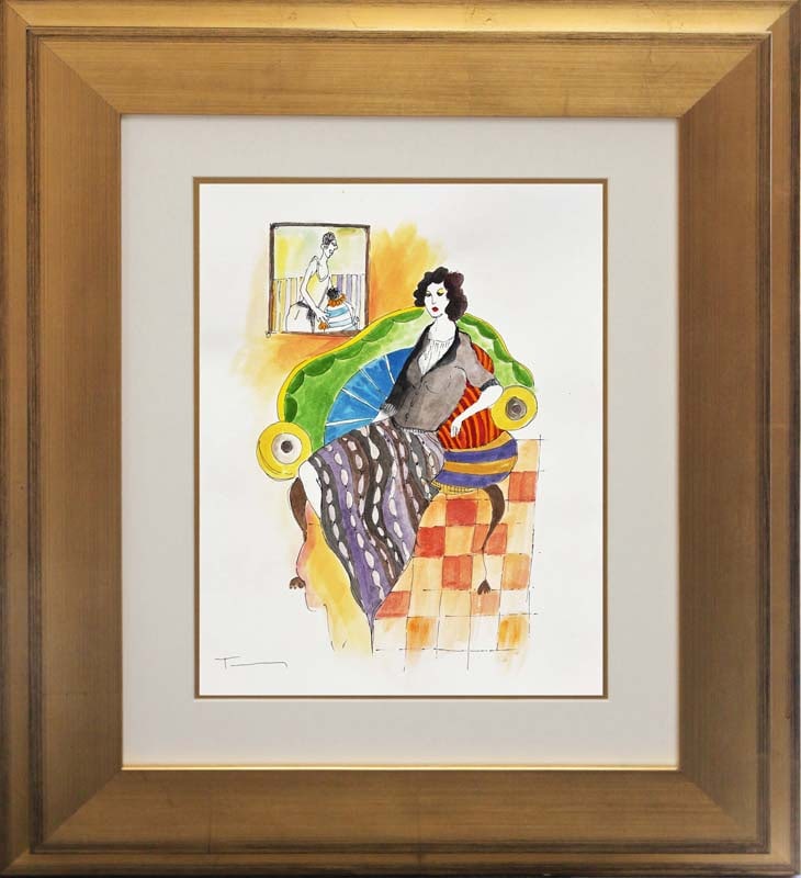 Tarkay (Israeli, 1935-2012) Original Watercolor Painting by Tarkay: Tarkay (Israeli, 1935-2012) Original Watercolor Painting by Tarkay Original Watercolor Painting One of a kind original Hand signed by the artist. Custom framed. Includes Certificate. Approx 22 x20 inc