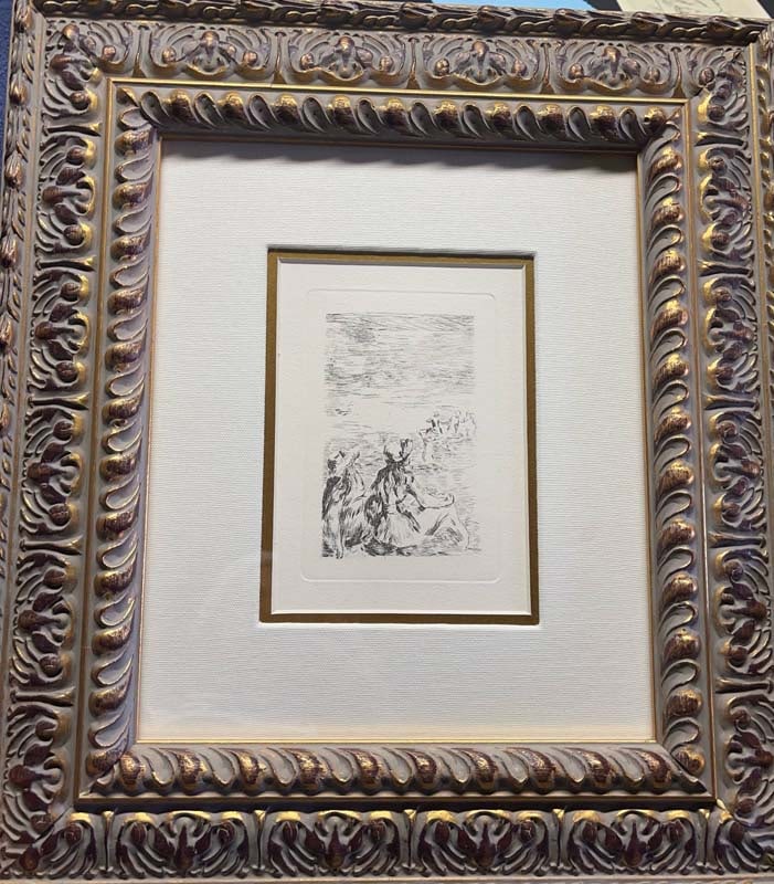 Pierre Renoir (French 1841-1919) Etching: Pierre Renoir (French 1841-1919) Etching Approx 18x14 inches. This etching was produced from the original copper plates from 1919 before Renoir's death. This was printed by hand in Paris. Custom frame