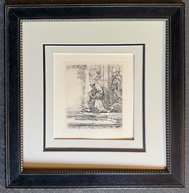 Rembrandt (Dutch, 1606-1669) Etching from the original copper plates created by Amand Durand: Rembrandt (Dutch, 1606-1669) Hand pulled-etching from the original copper plates restored by Amand-Durand (1831-1905) after Rembrandt. Date of original 1650. Approx frame size 20x22 inches.