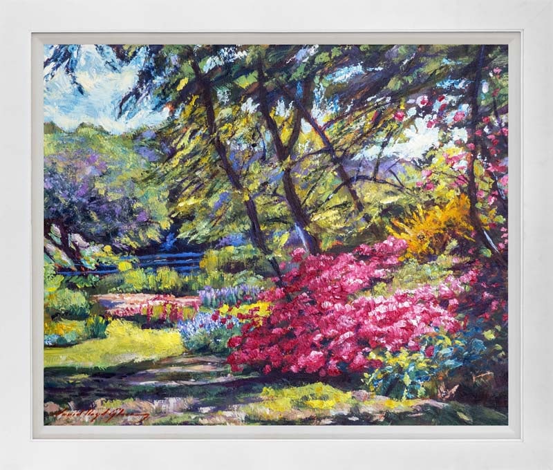 David Lloyd Glover (American 1949) Spring Floral Sunshine Original Mixed Media Painting on canvas by: Mixed media on canvas by David Lloyd Glover Hand signed by the artist. On canvas image size Approx image size 18x24 inches Custom framed and includes certificate This work was purchased directly from 