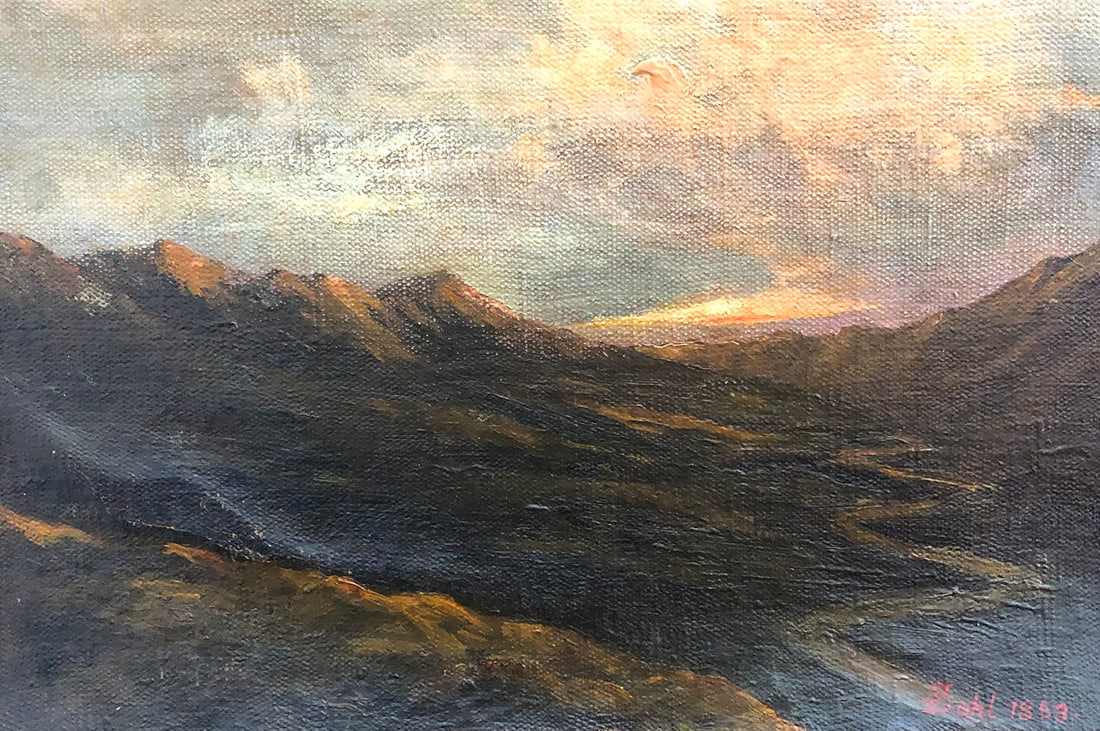Johan Christian Clausen (1758-1857) oil painting on canvas: Artist: Johan Christian Clausen (1758-1857)Technique: oil painting on canvas .Title: Landscape mountainsMeasurements: 24 x 36 cmSigned: lower right corner and dated 1853.Provenance: Private Collection
