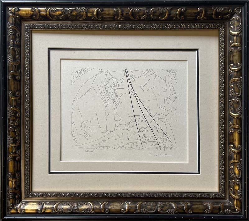 Pablo Picasso (Spanish 1881-1973) lithograph limited edition with museum official stamp: Pablo Picasso (Spanish 1881-1973) Lithograph from 1990-1992 Suite Vollard. Authorized by the Picasso Family. Each piece is numbered from an edition of 300, and includes the museum stamp on the back wi