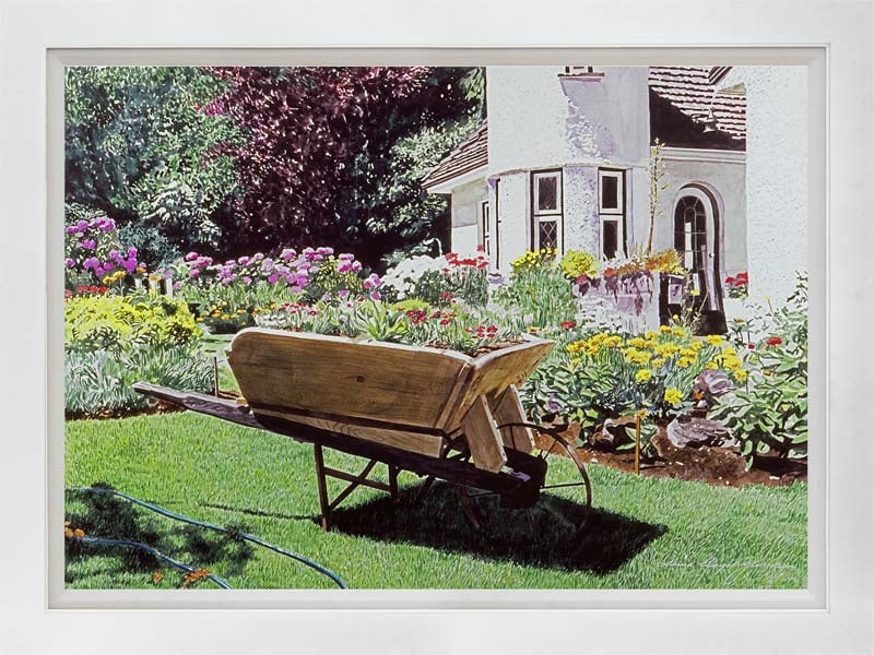 David Lloyd Glover (American 1949) Patio Lane Garden David Lloyd Glover Mixed Media Original canvas: Patio Lane Garden Mixed media on canvas by David Lloyd Glover One of a kind. Hand signed by the artist. On canvas Approx image size 18x24 inches Custom framed and includes certificate This work was pu