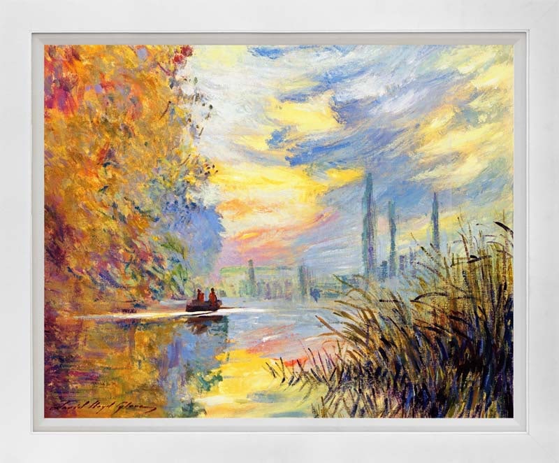 David Lloyd Glover (American 1949) Sunset at Argenteuil Mixed Media Original Painting on canvas by: Mixed media on canvas by David Lloyd Glover Hand signed by the artist. On canvas image size. Approx image size 18x24 inches. Custom framed and includes certificate. This work was purchased directly fr