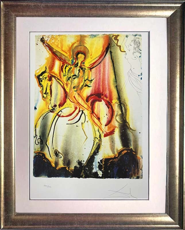 Salvador Dali (Spanish 1904-1989) Le Cavalier Triomphant. 1973. Limited Edition Embossed Lithograph: Salvador Dali (Spanish 1904-1989) Le Cavalier Triumphant. 1973. Limited Edition Embossed Lithograph in Colors on Arches. Salvador Dali The Triumphant Cavalier Limited Edition Embossed Lithograph in Co