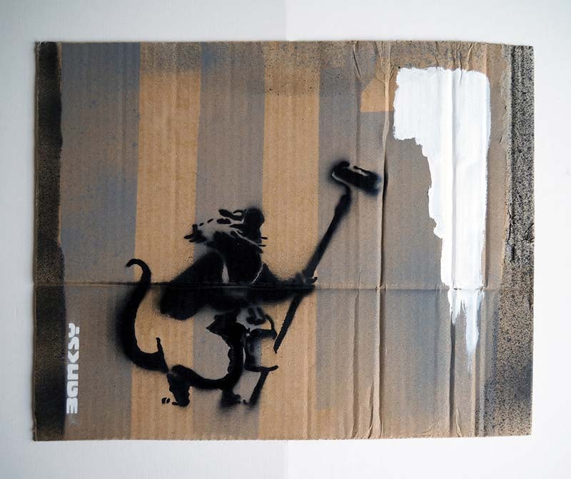 Decorator Rat: Original on board by Banksy (English 1974) Original on board by Banksy approx 16x14 inches image size Custom framed and includes documentation Art Artwork Artist.