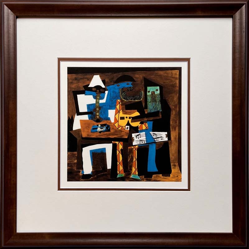 Pablo Picasso (Spanish 1881-1973) The Three Musicians on paper Limited Edition Collection Domaine: Pablo Picasso (Spanish 1881-1973) Limited edition Lithograph Custom framed. Estate signed. From the Collection Domaine Picasso. Includes certificate of authenticity. Approx. image size 22x16 inches si