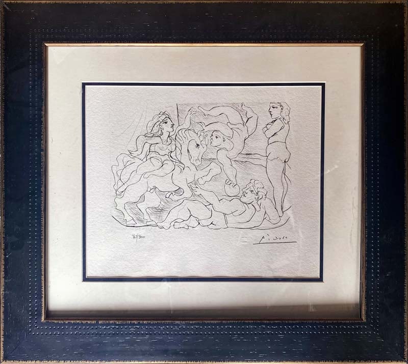 Pablo Picasso (Spanish 1881-1973) Lithograph with Museum stamp from 1956: Pablo Picasso (Spanish 1881-1973) Lithograph from 1990-1992 Suite Vollard. Authorized by the Picasso Family. Each piece is numbered from an edition of 300, and includes the museum stamp on the back wi