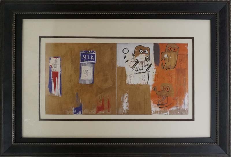 Jean-Michel Basquiat (American 1960-1988) Lithograph from 1986: Jean-Michel Basquiat (American 1960-1988) Color Plate Lithograph after Basquiat from 1991. Approx 25x20 inches. Professionally framed. Includes documentation Art Artwork Artist.