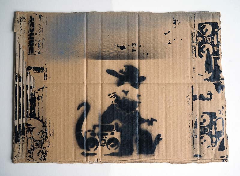 Ghetto Blaster: Original on board by Banksy (English 1974) Original on board by Banksy approx 16x14 inches image size Custom framed and includes documentation Art Artwork Artist.